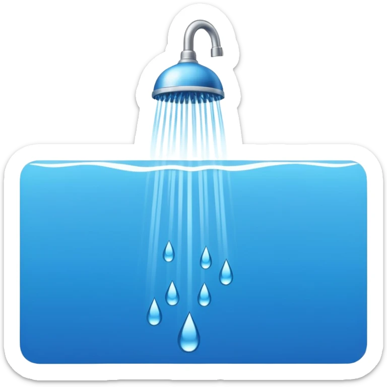 "A clean emoji icon of a shower with a rainfall head running with blue water falling downward in streams, no droplets, minimal flat design, bright and refreshing colors, transparent background" sticker