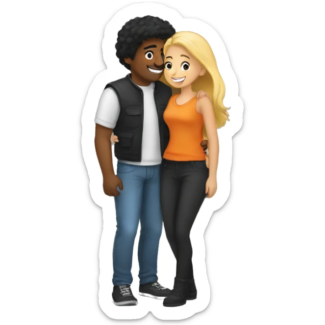 couple hug with warm smiles. The Girl have braun/black hair und the man blond/orange hair sticker