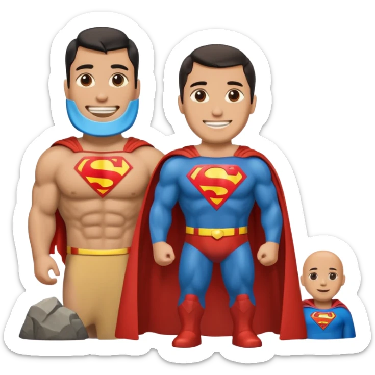 a moai emoji with a superman cape with the original face or the moai emoji with a super man saving people vibe like the superman there is some man waiting in the sky meme but then with moai sticker