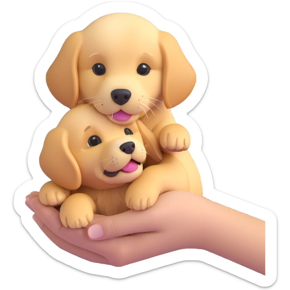 Change the corgi in the grandmother's hands to a golden retriever puppy in the same 3D emoji style, keeping the rest of the image unchanged and the background transparent. sticker