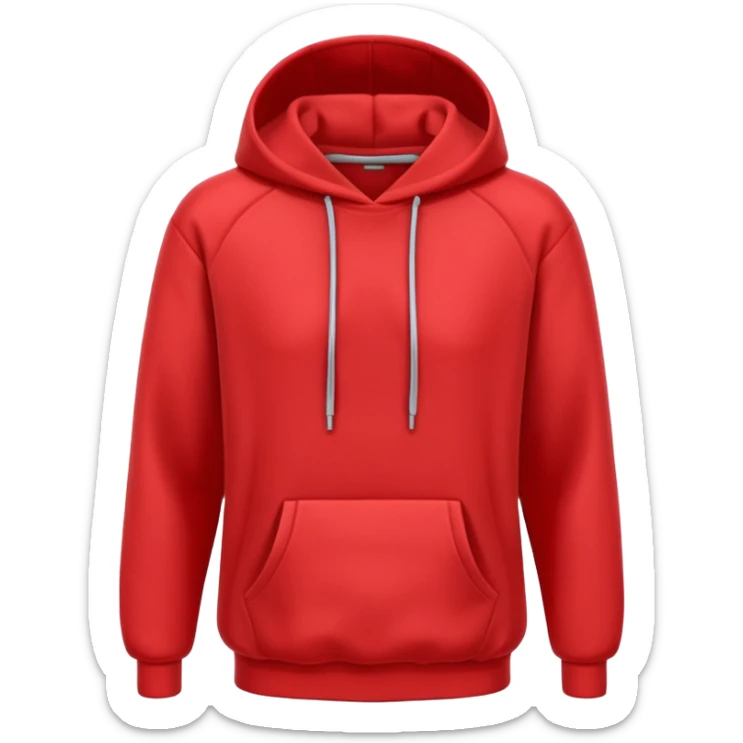 A 3D cartoon red hoodie with soft folds, drawstrings, and a casual fit, isolated plain background. plain , no texture. sticker