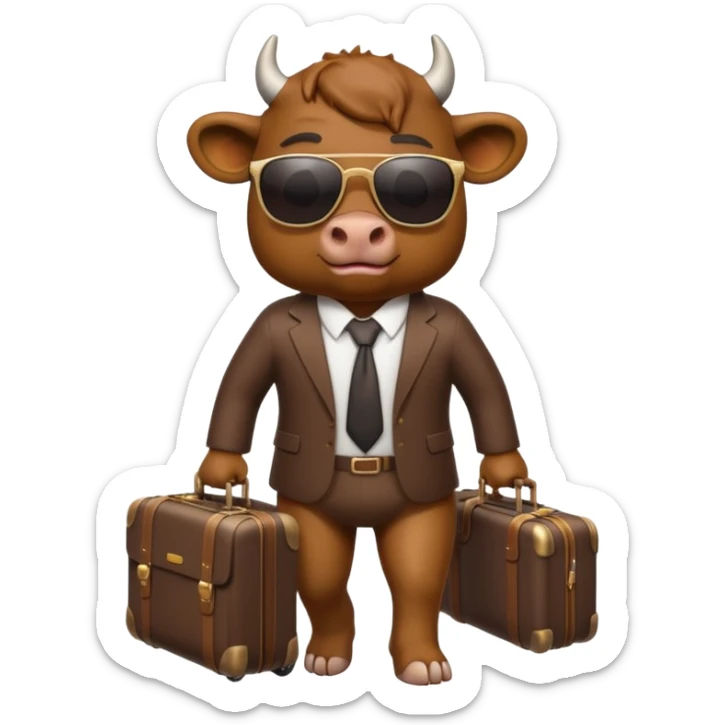 generate an emoji of a bull that is travelling. maybe wearing sunglasses or drinking a drink or carrying a suitcase sticker