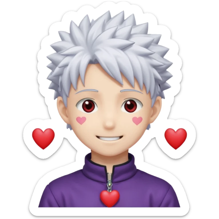 Killua Zoldyck from the anime Hunter x Hunter has hearts popping out of his eyes in an anime style. sticker