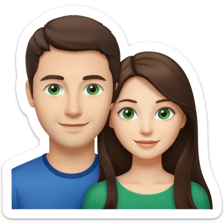 “A Polaroid-style photo of a couple with a heart of a white woman with long brunette hair and blue eyes, and a white man with short brunette hair and green eyes.” sticker