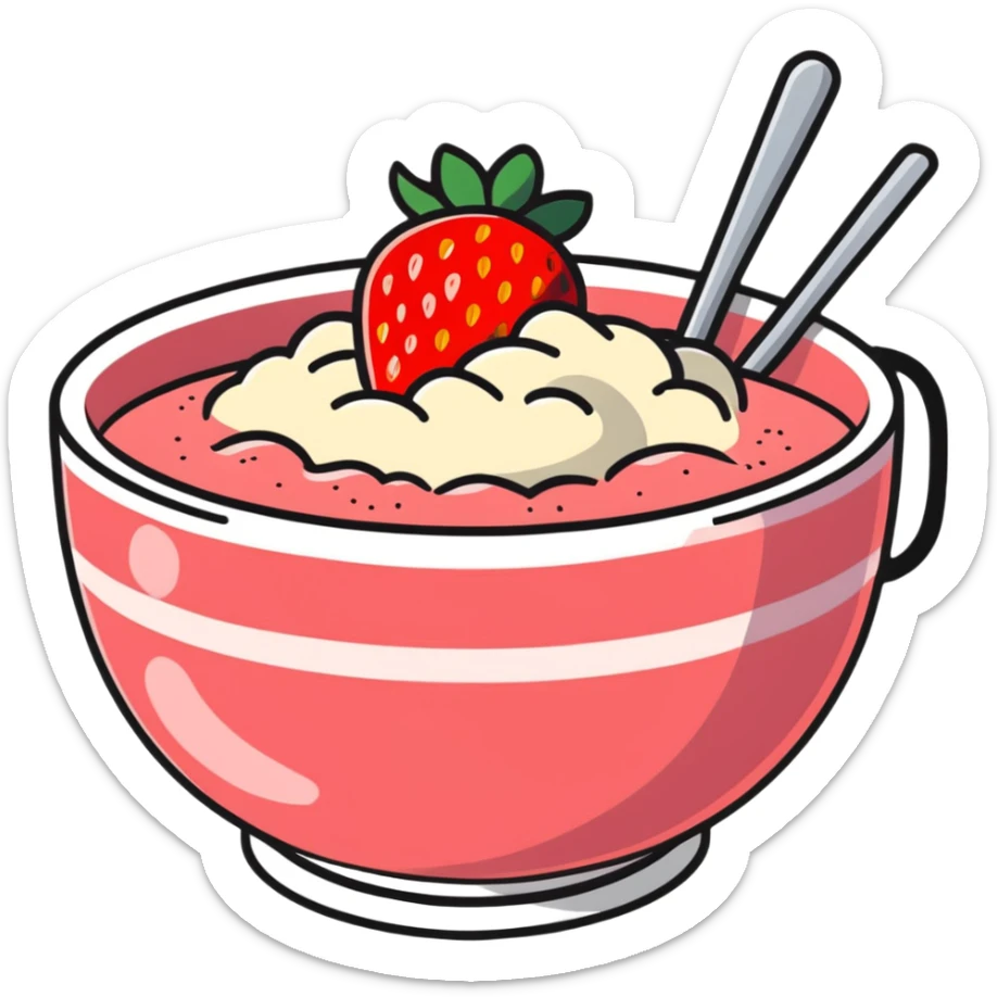 hot bowl of strawberry porridge with steam sticker