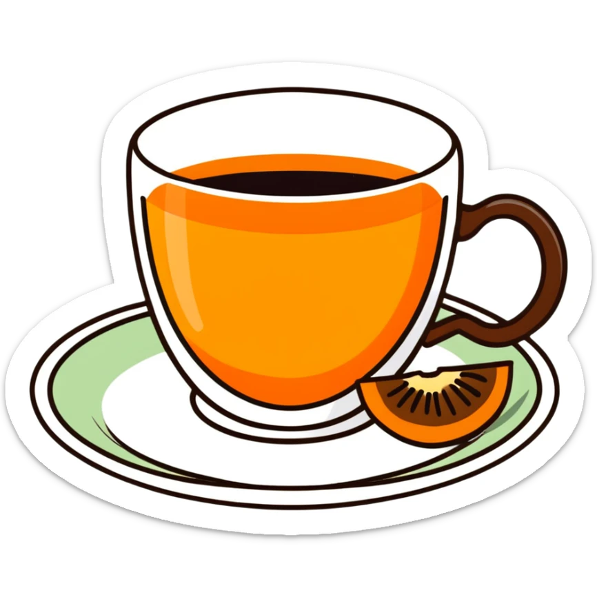 traditional carajillo in a small espresso cup with a slice of orange cantaloupe melon on a saucer sticker