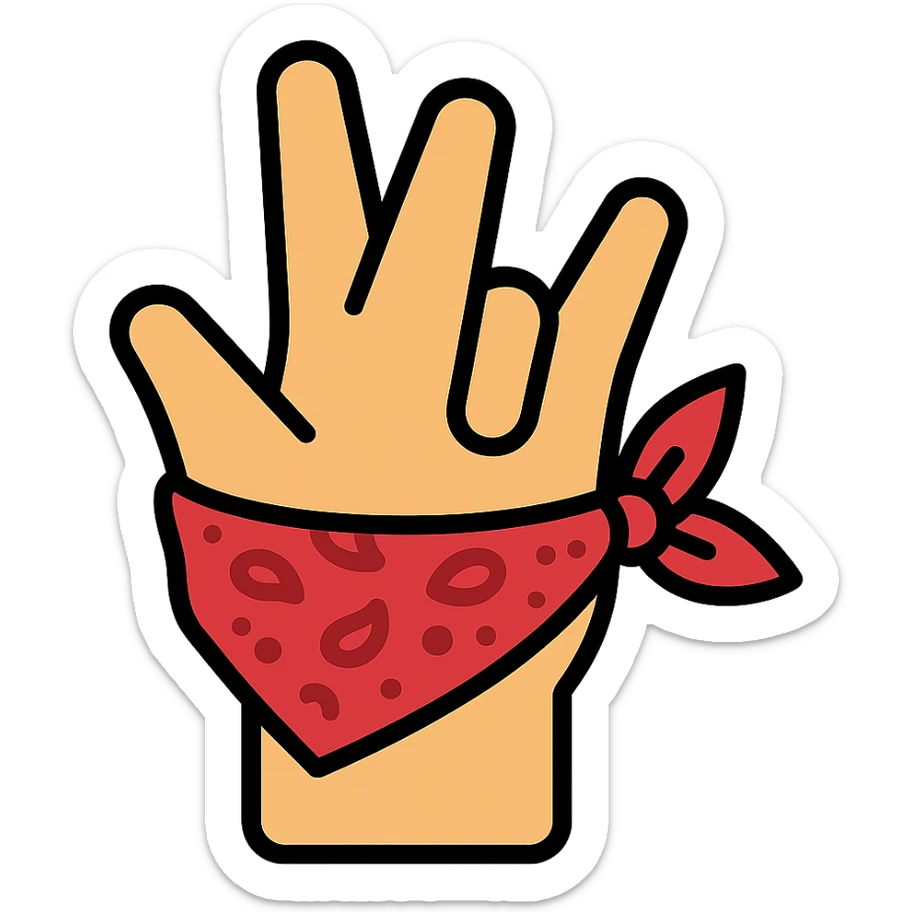 gangster hand gesture with bandana color outline icon style sticker