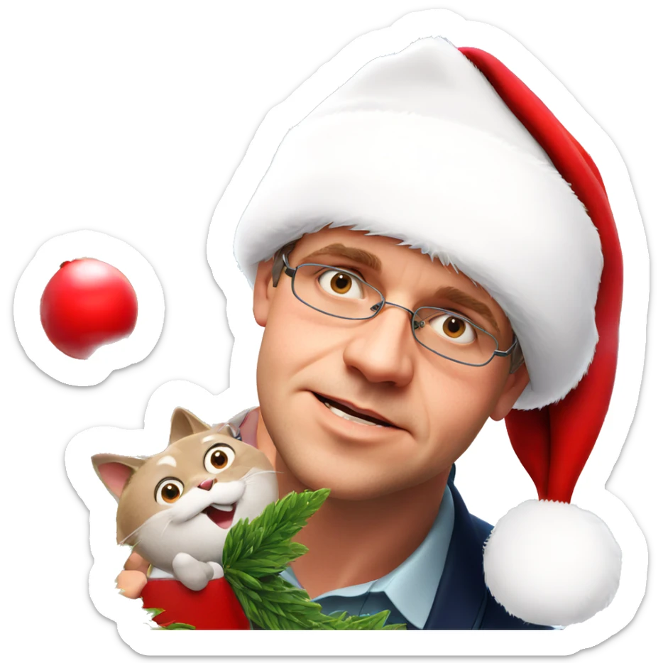 boy in santa hat by window sticker