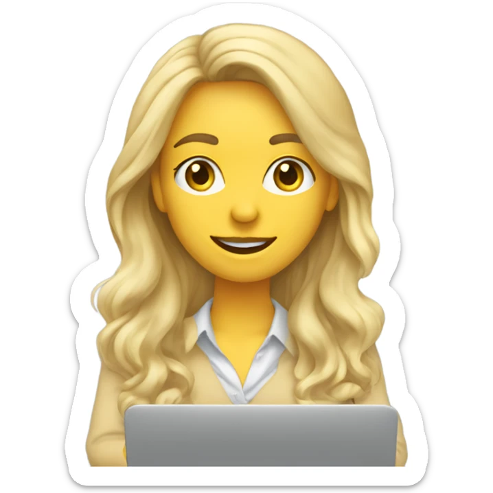 English teacher (woman blond long hair wavy teaching online on her laptop) without glasses sticker