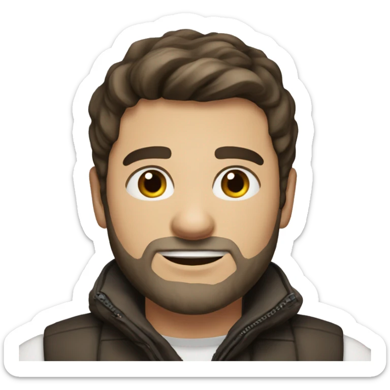 a white 30 year old man with dark brown hair and stubble in a gilet  sticker