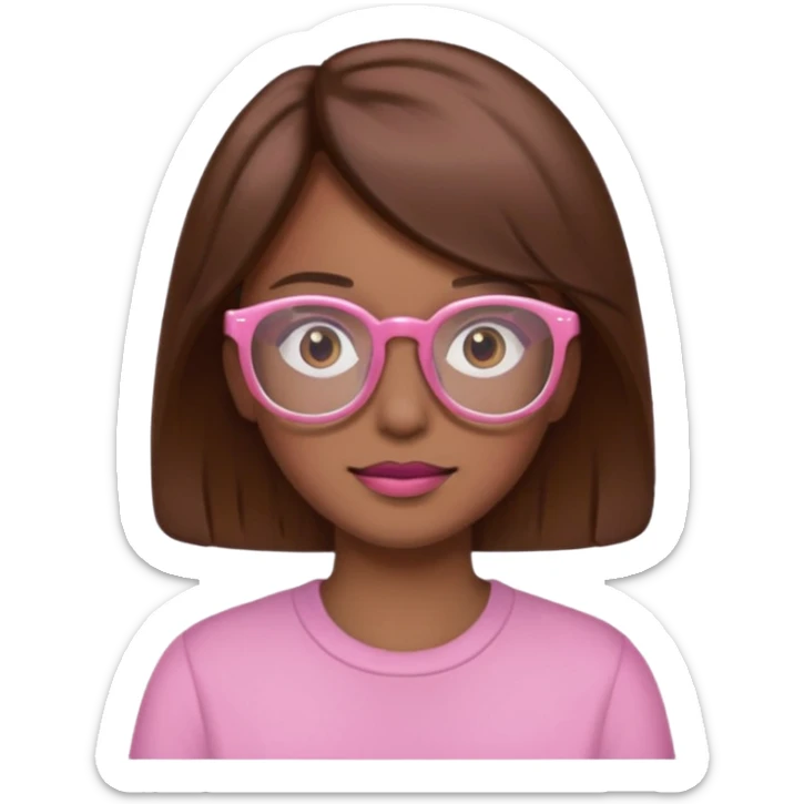 create a emoji of my friend camilla: she wears glassess and she has brown hair (don't make it yellow but pink) sticker