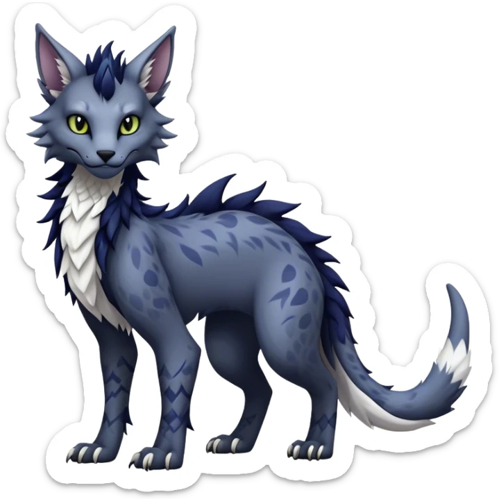 Kawaii dark edgy fantasy feline-vernid-sergal-fursona animal creature with a tufted tail full body with intricate markings  sticker