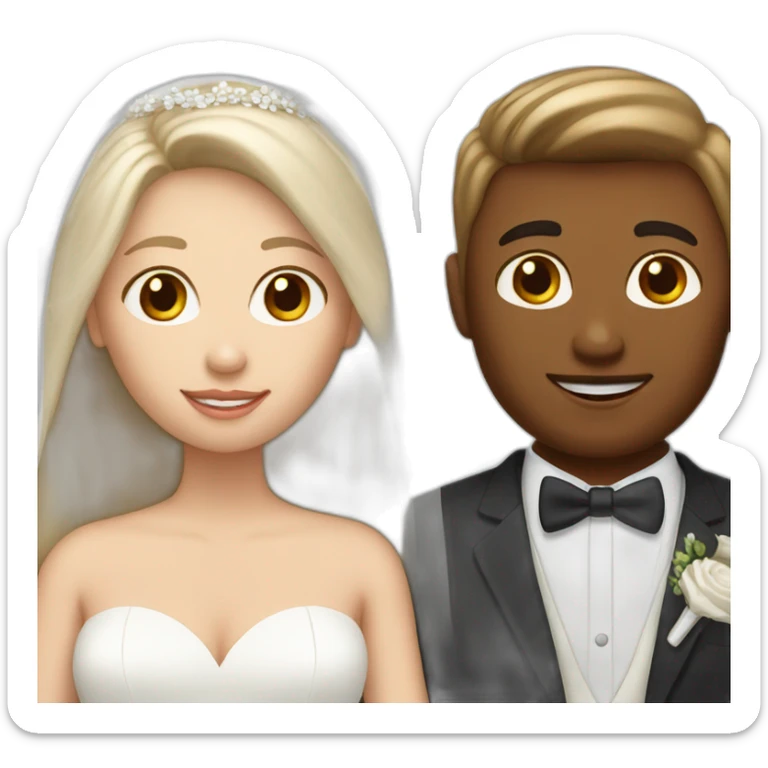 Tan brown hair woman and white blonde hair man getting married sticker