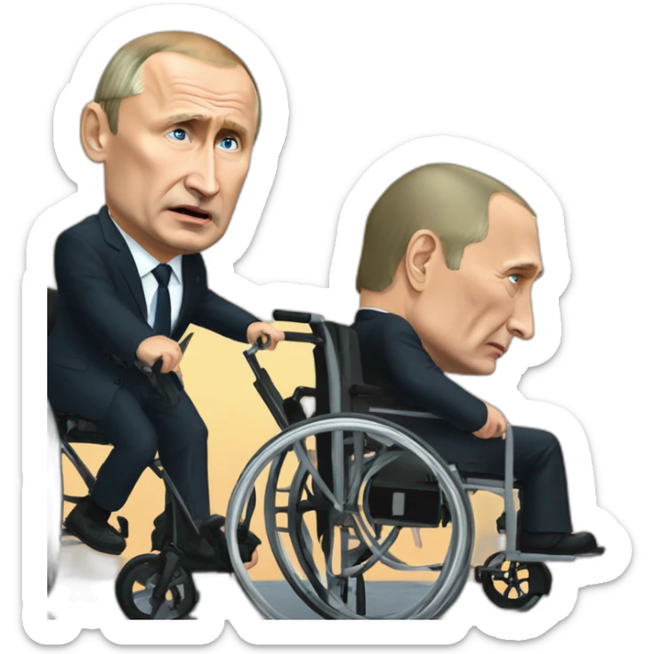 Crying bad Ramzan Kadyrov and angry vladimir putin both riding golden wheelchairs sticker
