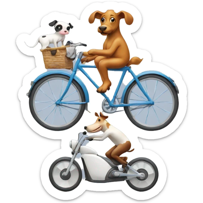 Squid riding a bike with a dog, cow and,horse sticker