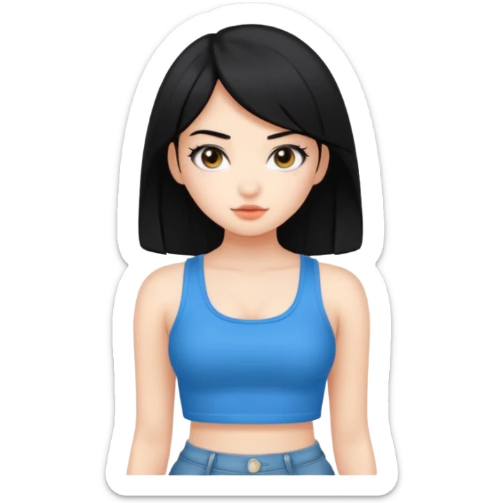 a black hair cute girl with white skin and Extreme Plung Crop Top. sticker