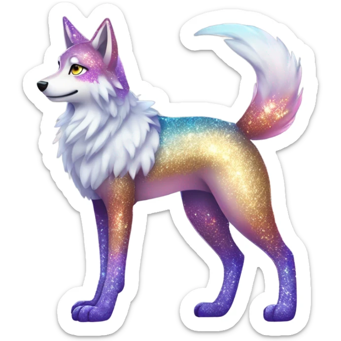 Colorful Shiny Sparkly Fionbri-Falvie-sparkle-wolf-sona full body with intricate markings sticker