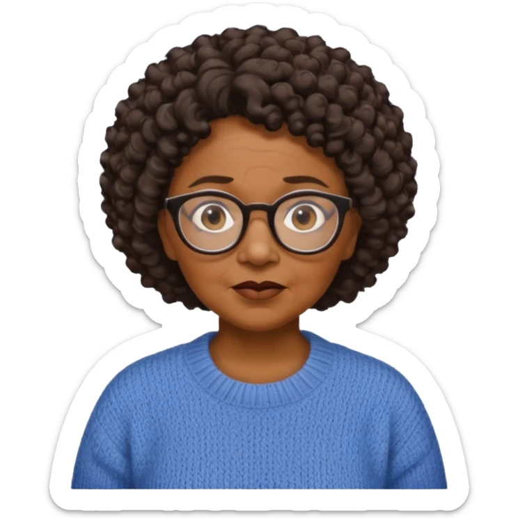 Old black woman, solemn, wearing glasses and sweater, short curly hair sticker