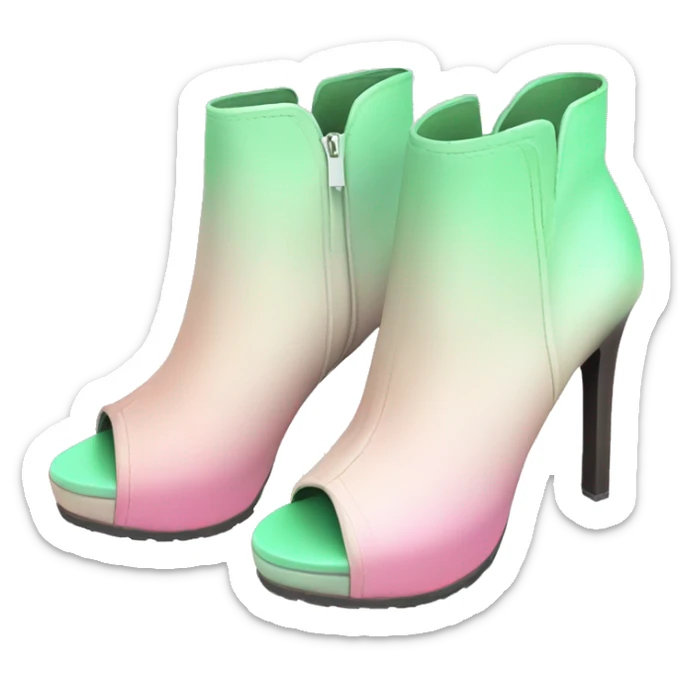 Realistic isolated top view of a pair of light pastel green to pastel pink ombre peep toe ankle bootie boots.  sticker