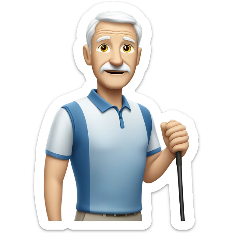 Elderly white male no facial hair and no mustache and no cane playing golf sticker
