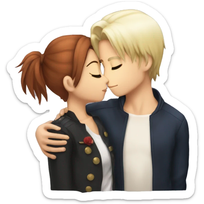 a girl with light brown skin kissing shoto todoroki sticker