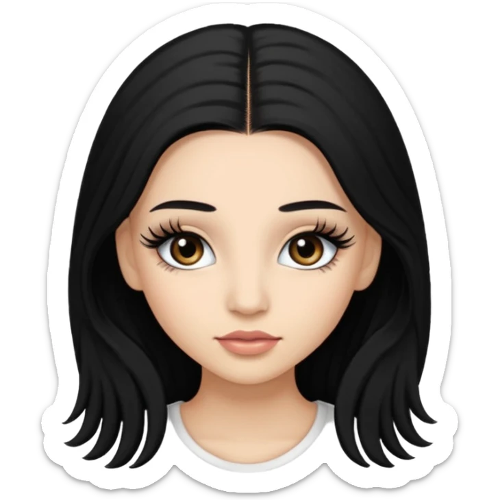 ragazza truccata con le ciglia finte con i capelli neri lunghi sticker