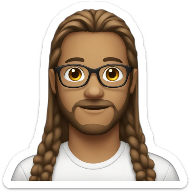 a portrait of a white teenager with glasses and brown beard with long straight brown hair sticker