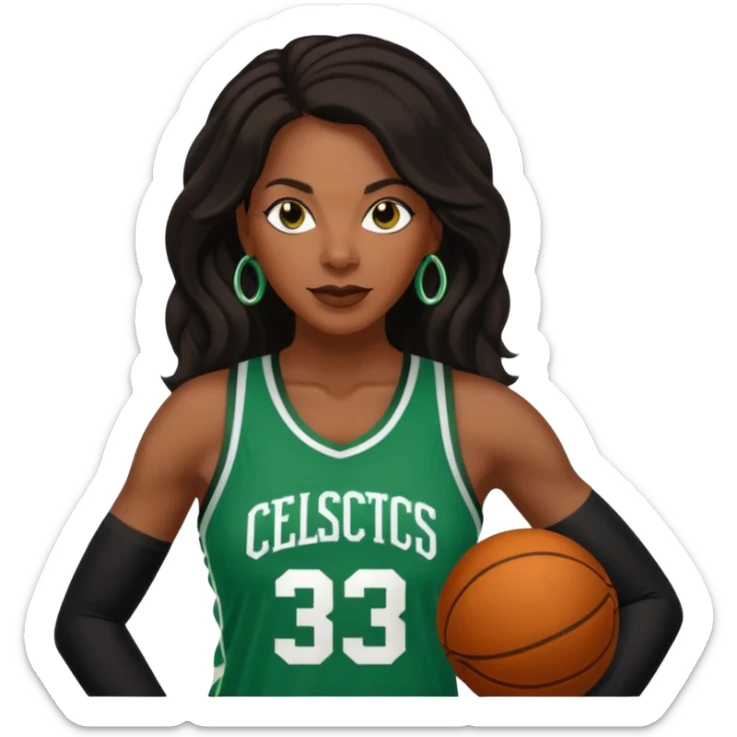 45 year old black women with long brown and black hair dressed in sexy 
celtics jersey  sticker