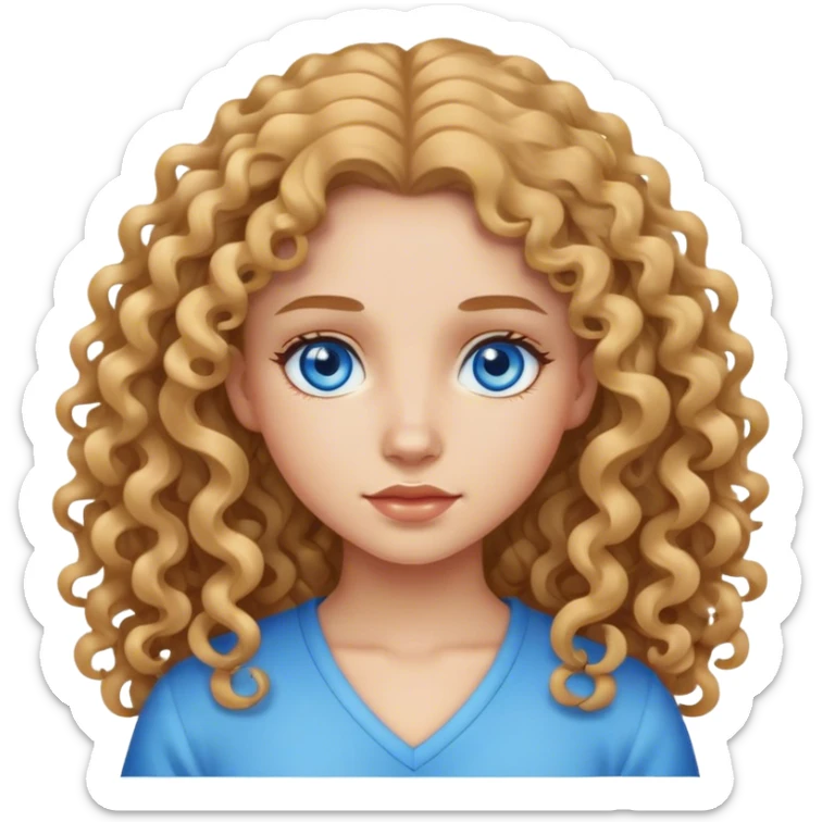 Girl with Long curly Hair Blue eye and light Skin  sticker