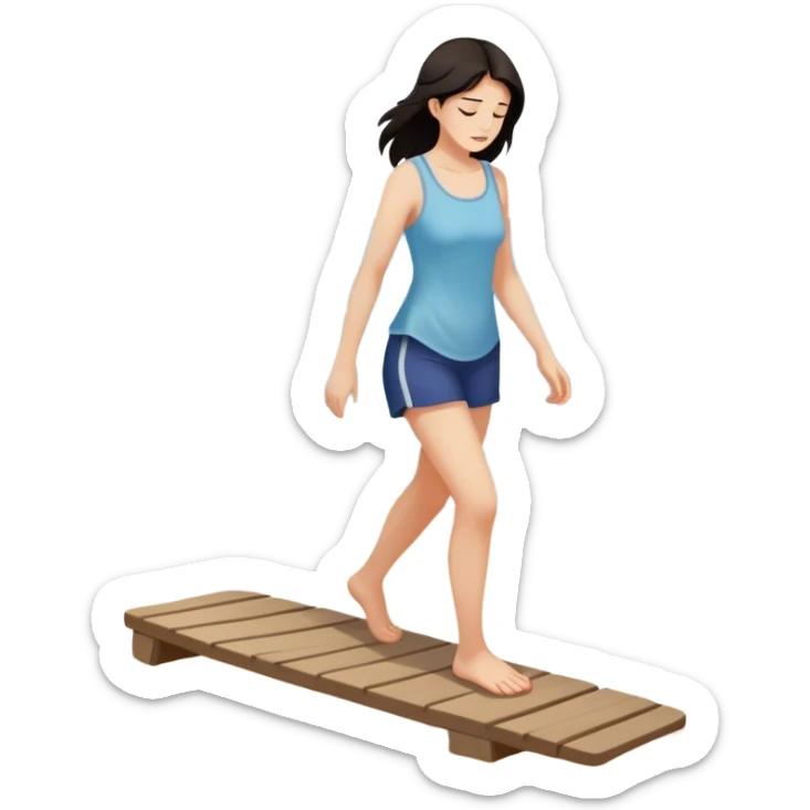 Dunkelhaarige frau wie sie am strand in etwas reintritt und sich verletzt sticker