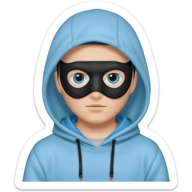 Make an emoji of Boywithuke (Boywithuke is a singer who wears a light sky blue hoodie with the hood up and has a ukelele on his back and has a mask that’s all black besides the 2 blue circles where the eyes should be) sticker