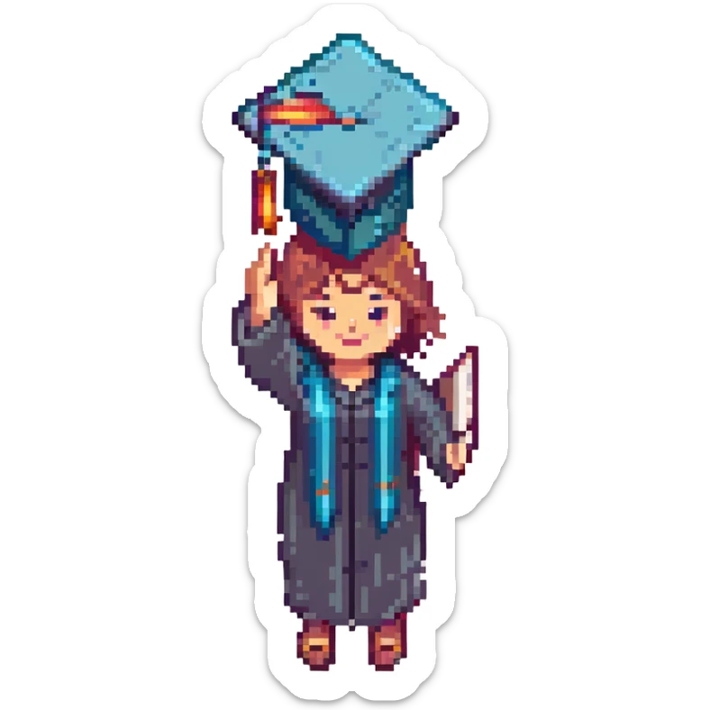 persona celebrando con birrete de graduación sticker