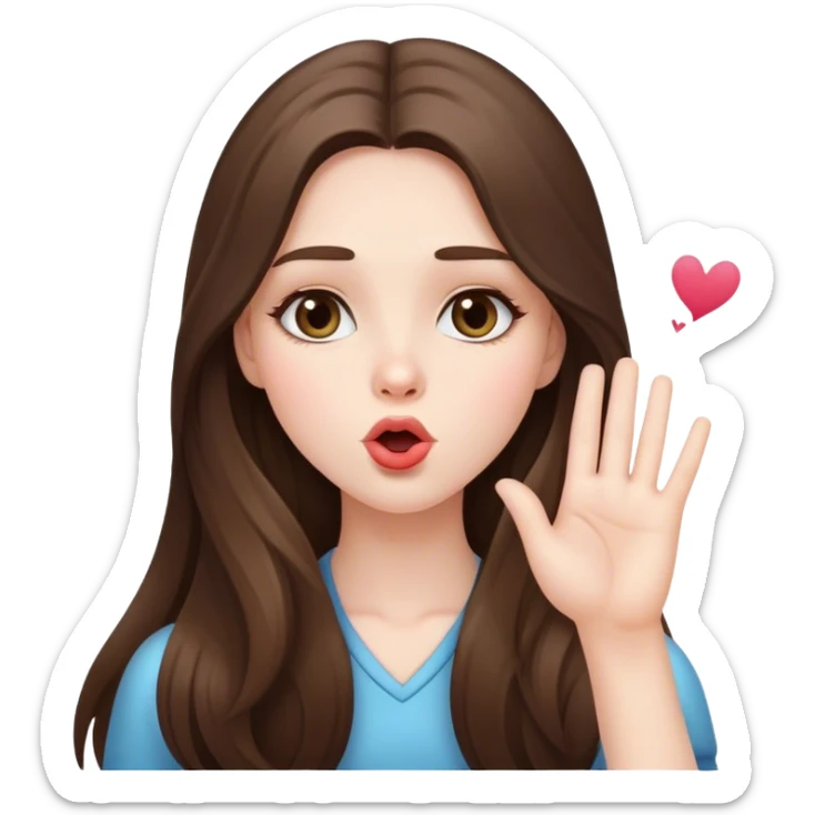  beautiful pale brunette girl with long hair sending a blowing kiss sticker