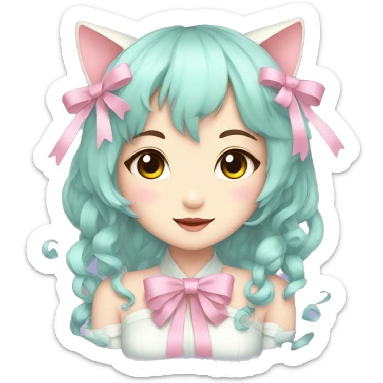 Gorgeous Kawaii Cute Beautiful Elegant Pretty Pastel Anime Catlady with ribbons sticker