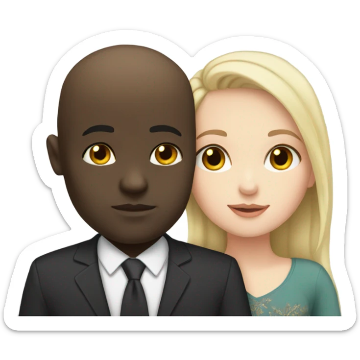 White girl dark hair kissing bald black man sticker
