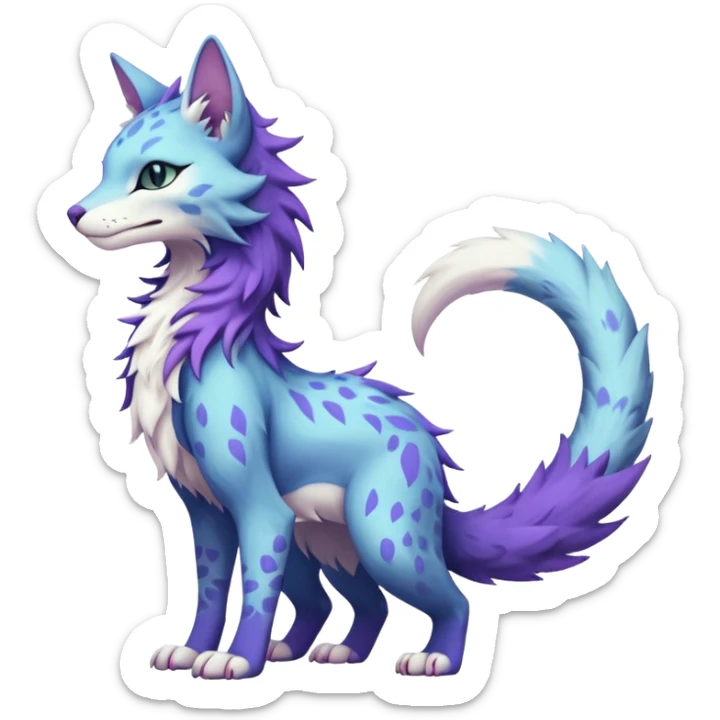 Kawaii pastel edgy fantasy feline-vernid-sergal-fursona animal creature with a tufted tail full body with intricate markings  sticker
