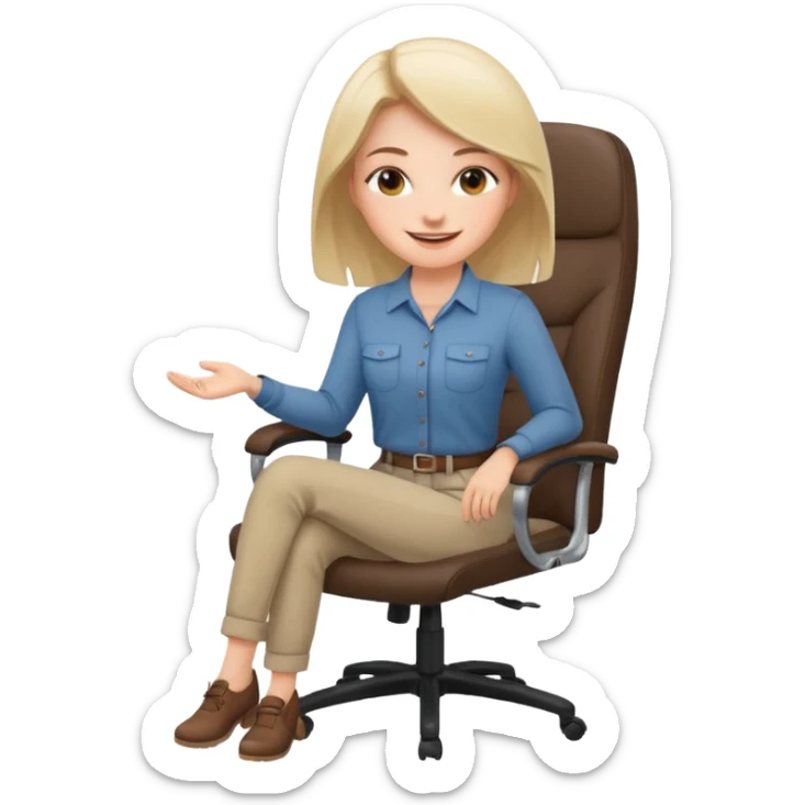 Feeling relaxed and happy at office for woman with a smile on face and with a calm attitude , aligned in a working chair sticker