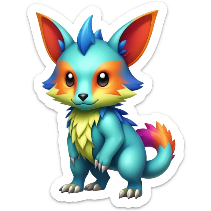 Cute cool edgy colorful fantasy animal hybrid Fakemon full body sticker