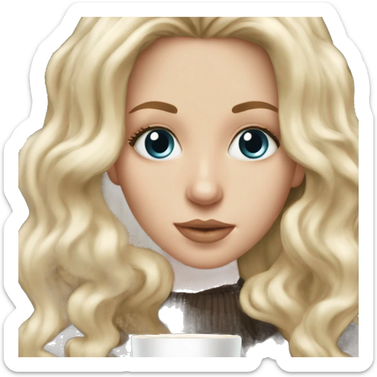 white girl pretty with blonde long hair and a hot chocolate sticker