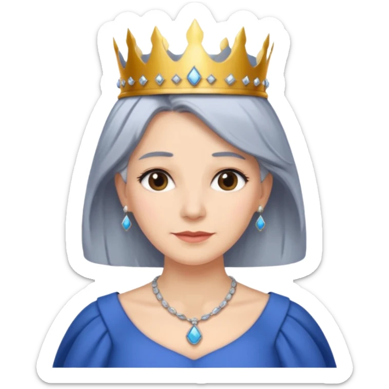 gray hair ladies with necklace and crown, with blue dress sticker