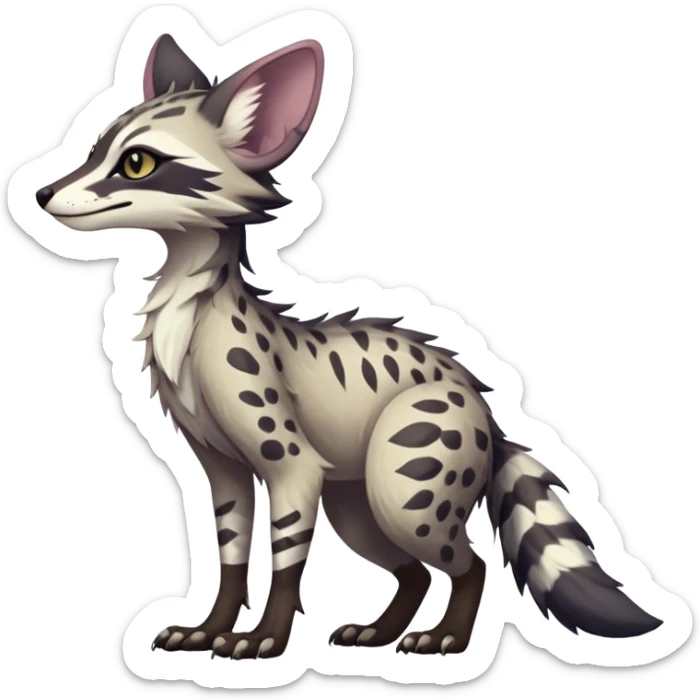 Feral Rare Fantasy dark pastel Vernid-Sergal-Genet-Trico-species by LiLaiRa, random markings, tufted tail, tufted ears, full body sticker