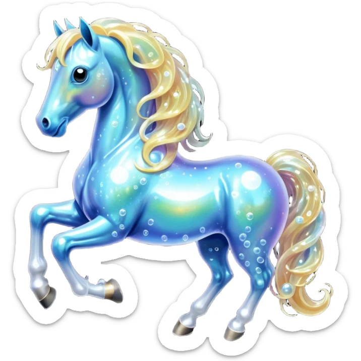 A magical horse made entirely of transparent bubbles and water, with a flowing mane of small bubbles

 sticker