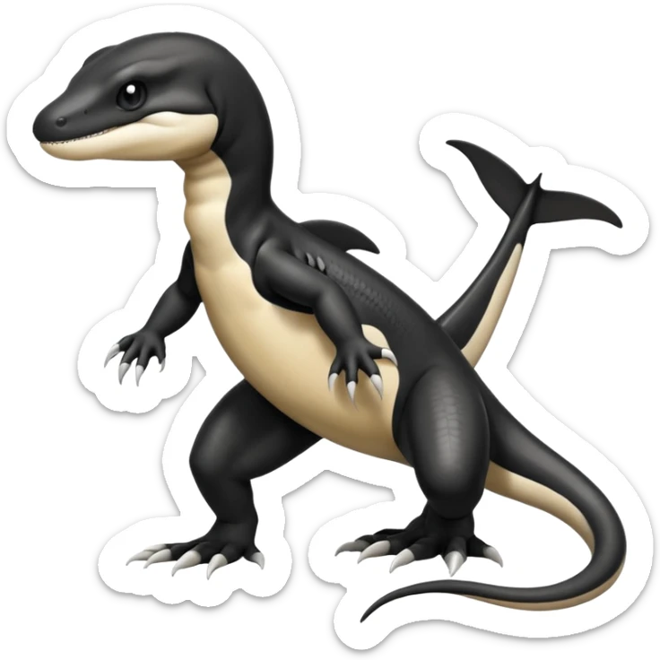 Black and white Orca-reptile-reptilian-lizard-skink-gecko-Digimon-Fakémon-hybrid full body, two legs, arms, tail sticker