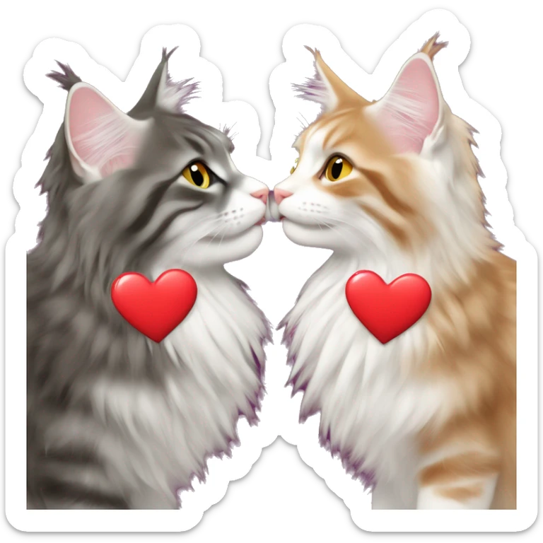 Two Maine coons of different colours kissing with a love heart in front   sticker