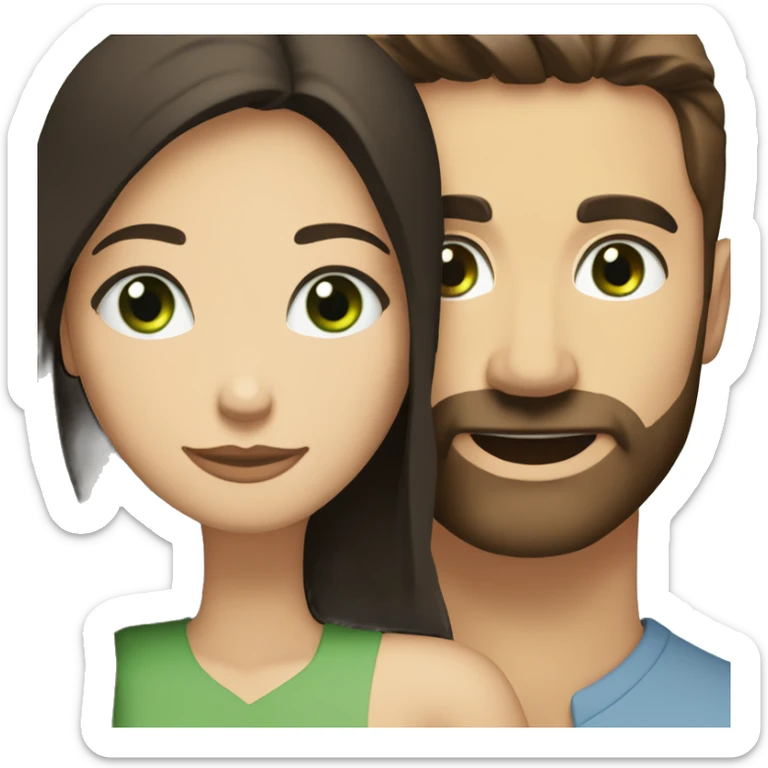 White man BROWN beard and blue eyes and BROWN hair hugging white woman with long straight black hair and green eyes sticker