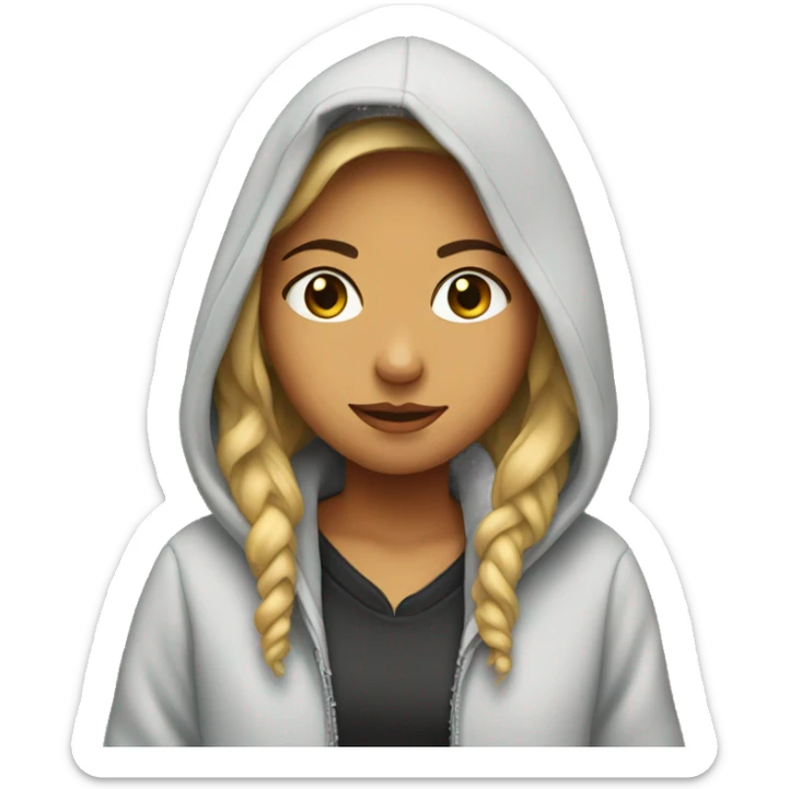 Girl with a hoodie listing to music sticker