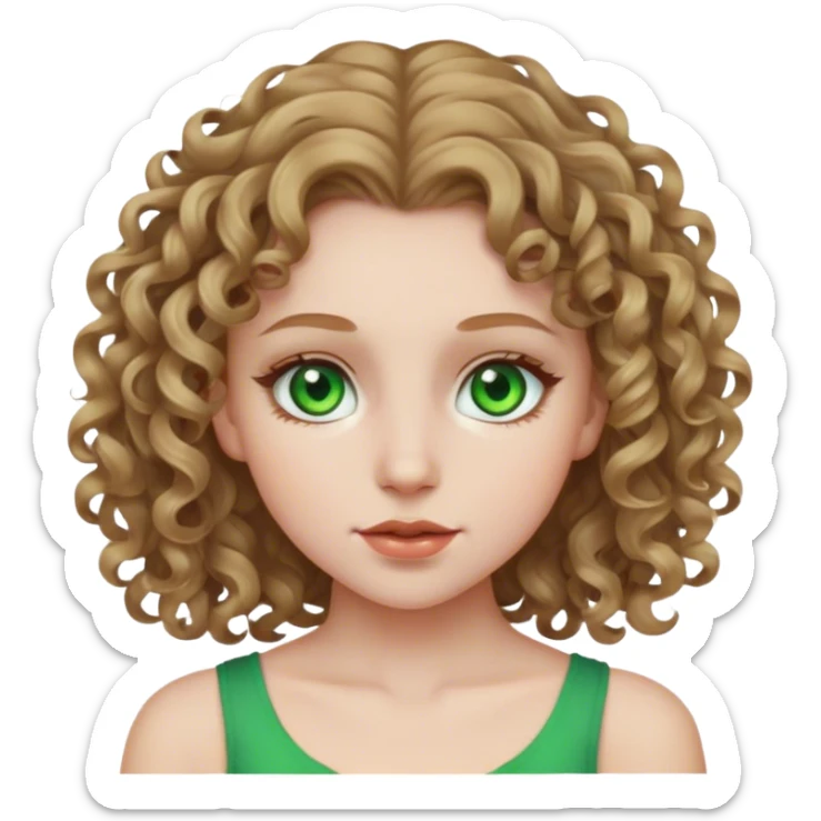 Girl dark blonde hair girl green eyes pale skin curly hair sticker