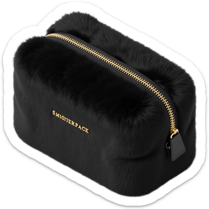black fluffy faux fur cosmetics bag sticker