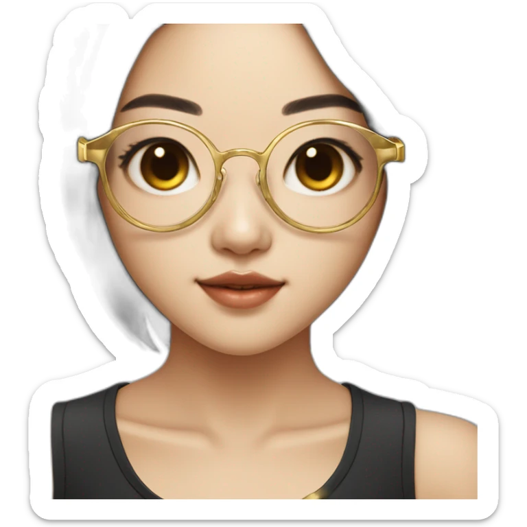 cute-singaporean-chinesegirl-with-black-hair and pure gold glasses sticker