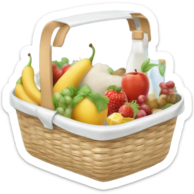 beautiful white picnic basket filled with romantic summer foods with a Summer Core sticker